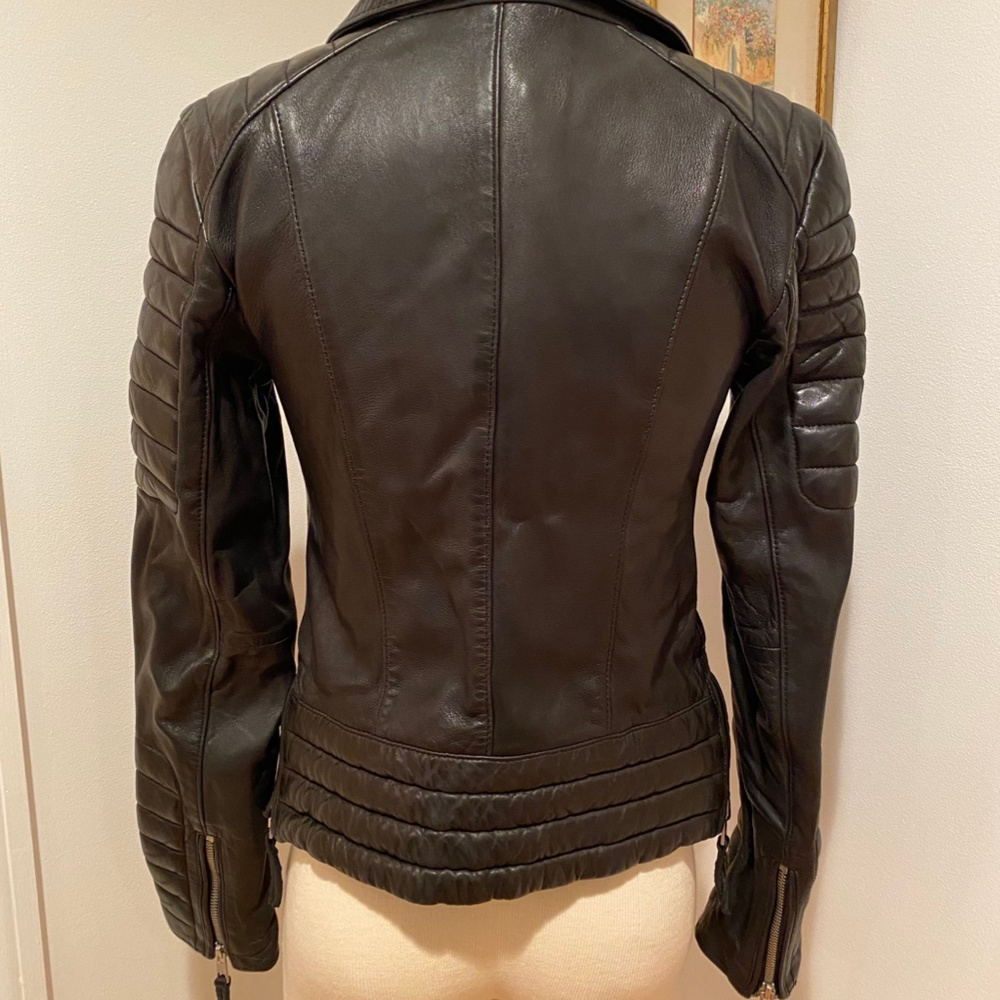 ALLSAINTS Leather Biker Jacket, Black, US 2, UK 6 - Picture 3 of 3